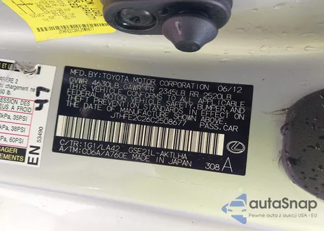 2012 Lexus Is 350C from USA, damaged, VIN JTHFE2C26C2508677